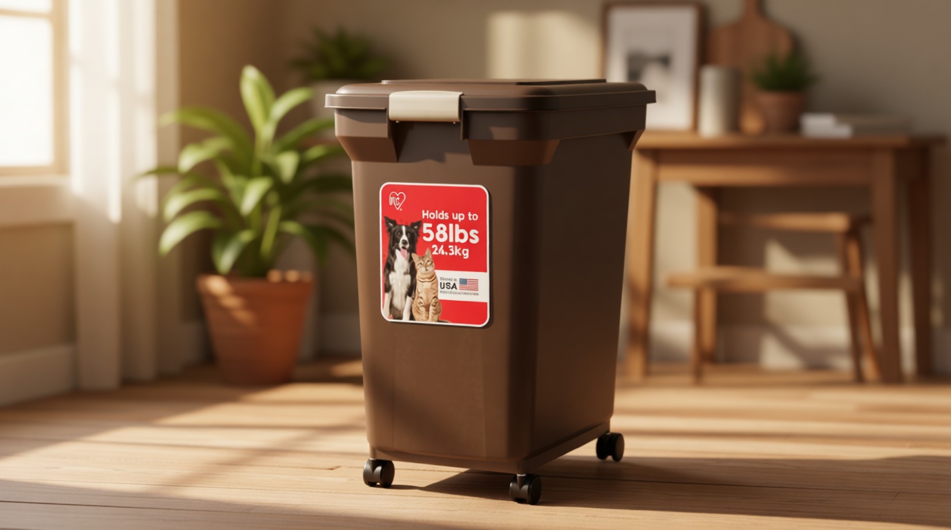 IRIS USA Dog Food Storage Container 58 Lb, Airtight Large Pet Food Storage Bin with Wheels, for Dog Cat Bird Chicken Food, Holds Up to 58 lbs, Keep Fresh, BPA Free, Made in USA, Black