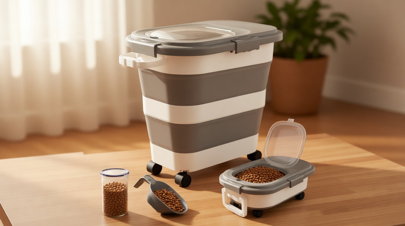 23-25 Lbs Airtight Dog Food Storage Container, Collapsible Dog Food Container with Lid,Wheels,Handle,Large Pet food storage Container with Scoop,Small Food Container for Dog Cat