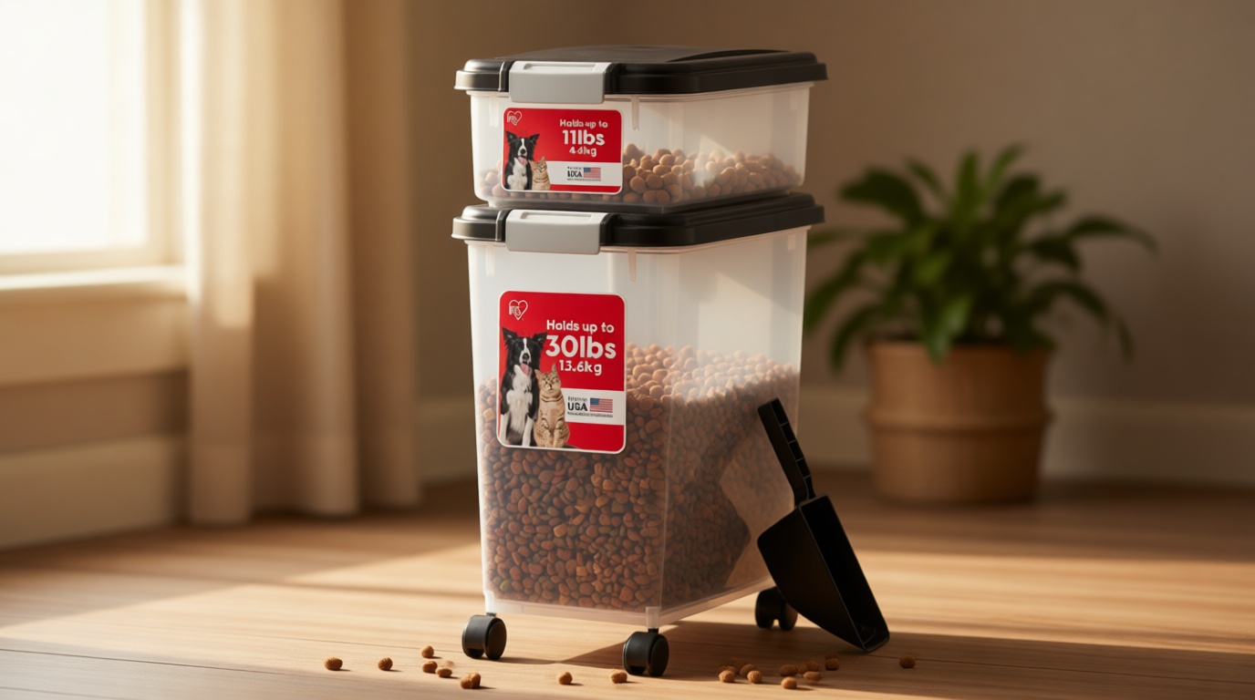 IRIS USA Dog Food Storage Container 30 lb + 11lb Airtight Combo, Stackable Pet Food Storage Bin with Wheels for Cat Dog Food, BPA Free, Made in USA, Black