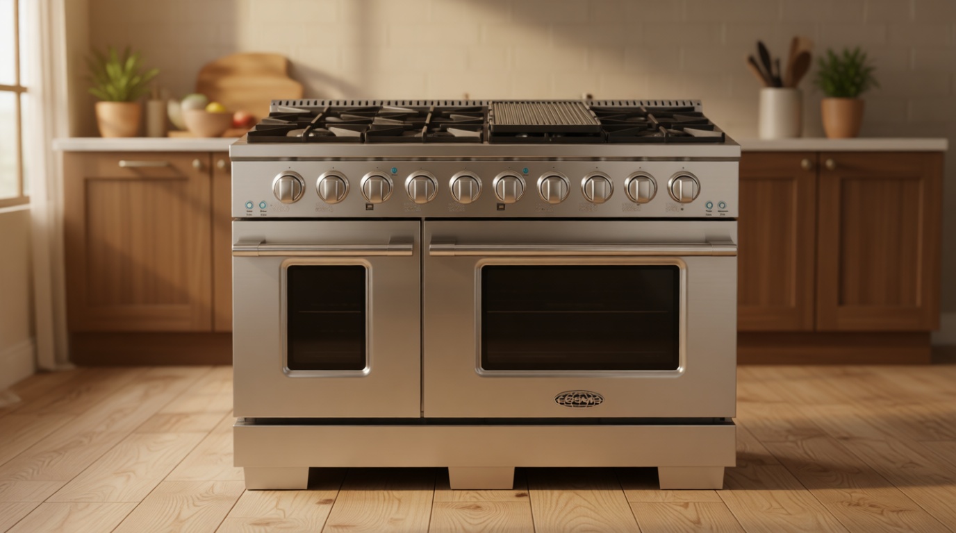 COSMO COS-DFRP488K 48 in. Lumin Collection 6.6 cu. ft. Double Oven Dual Fuel Range with 8 Burners, Convection Oven in Stainless Steel