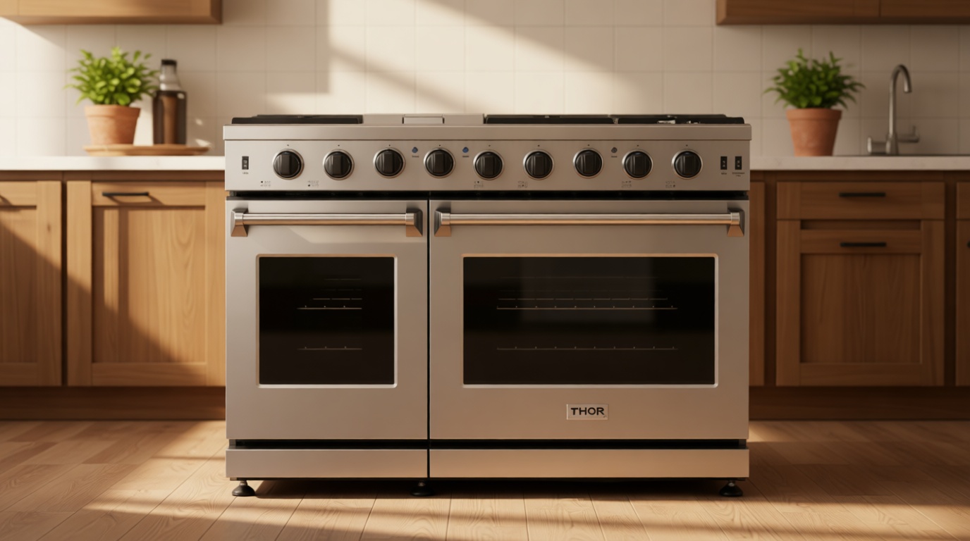 THOR Kitchen Freestanding 48-Inch Gas Range with Double Oven in Stainless Steel - Model LRG4807U + LP Conversion Kit