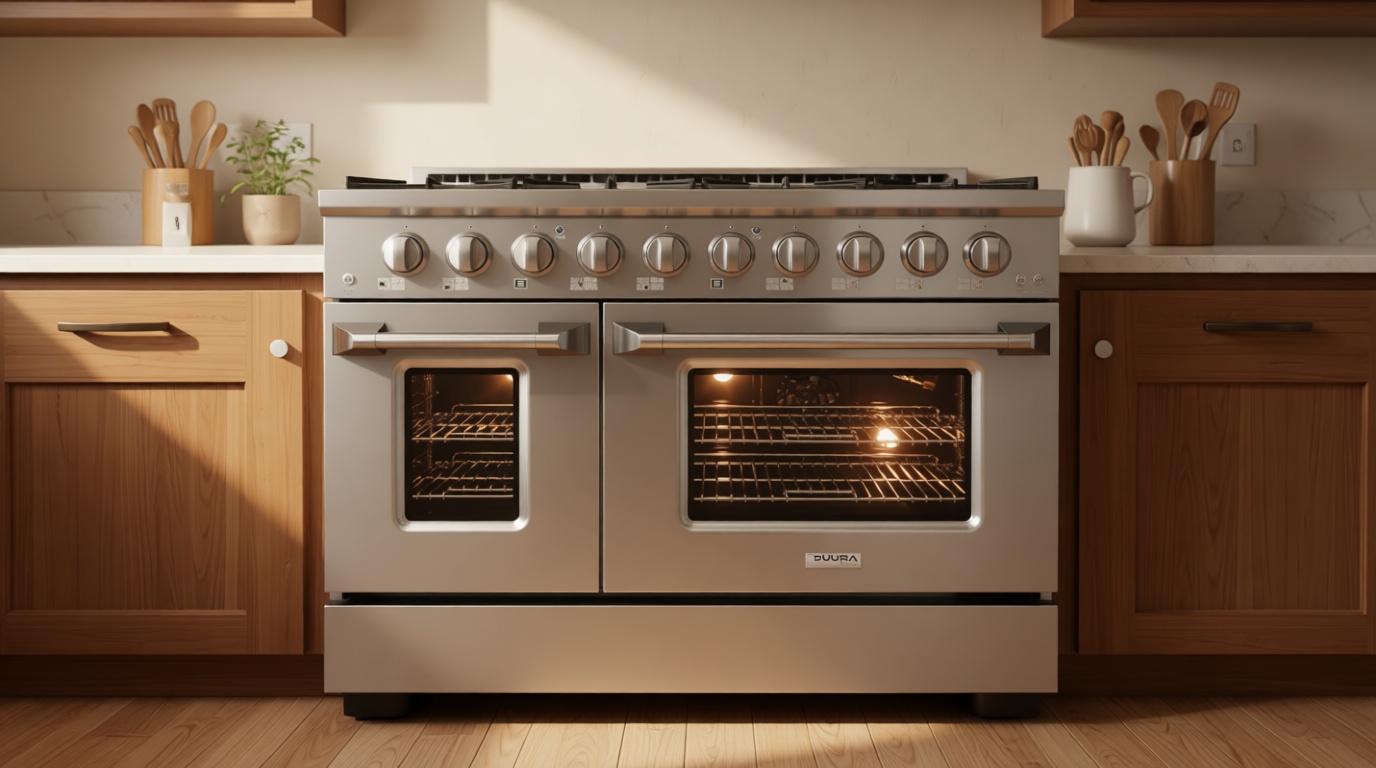 Gas Range Cooktop, 48-Inch with Double Porcelain Convection Oven and Broil Function, 8 Sealed Burners Continuous Grates with Stainless Steel Construction, 6.7-Cu.Ft, Metallic