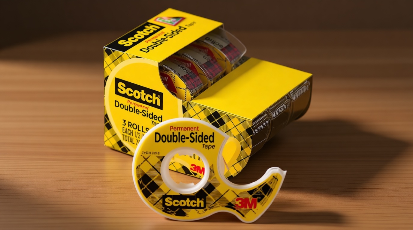 Scotch Double-Sided Tape, 1/2 in x 250 in (12.7 mm x 6.35 m), 3 Pack