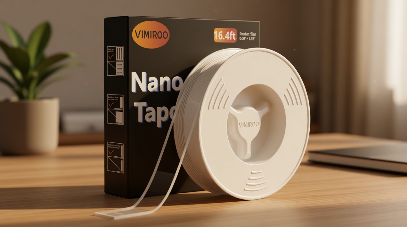 vimiroo Double Sided Tape Heavy Duty, 16.4FT Nano Tape Extra Large Clear Mounting Tape, Removable Traceless Two Sided Adhesive Tape, Strong Grip Picture Hanging Strips Adhesive Poster Carpet Tape