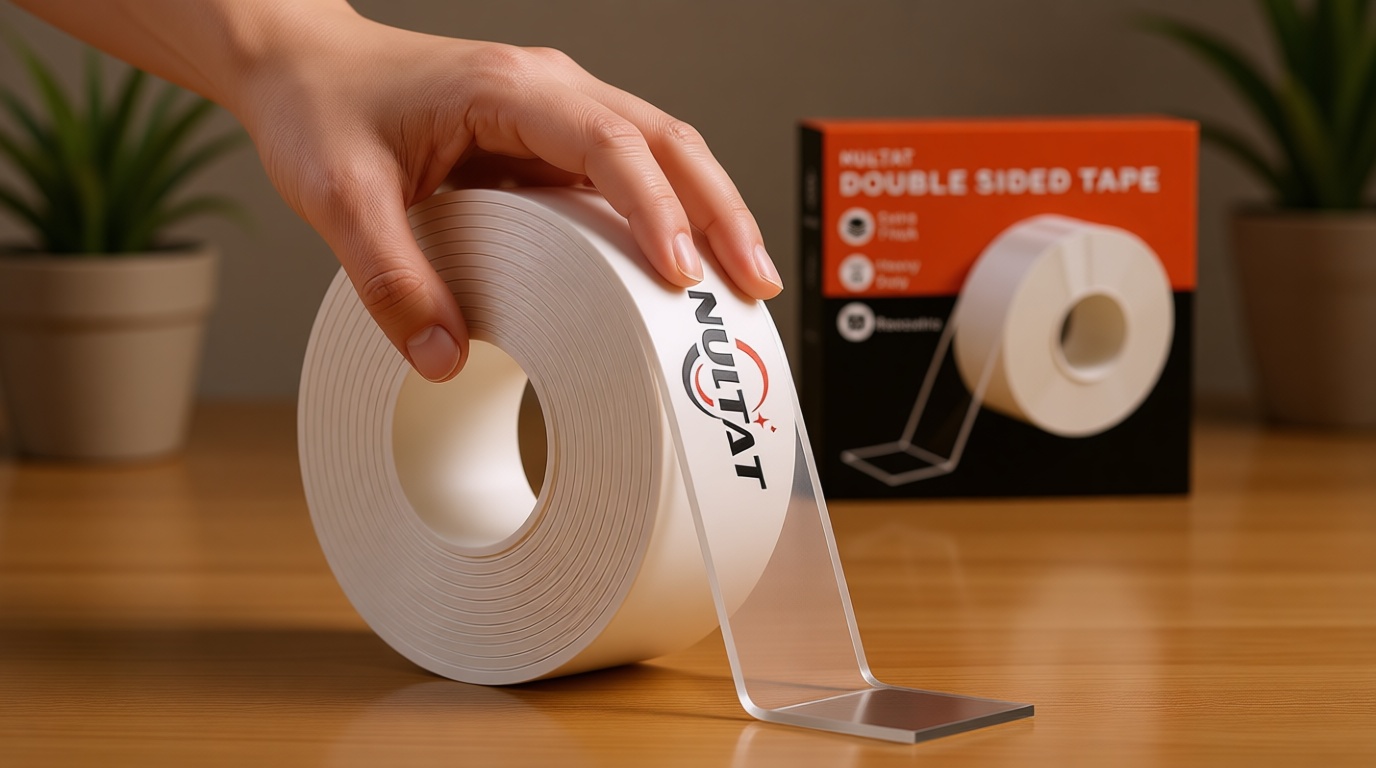 NULTAT Strong Double Sided Tape Heavy Duty, Nano Reusable, Removable, Washable Double Stick Tape for Wall, Multipurpose Clear Adhesive High Temperature Tape 1.18" x 120" (10 Feet)