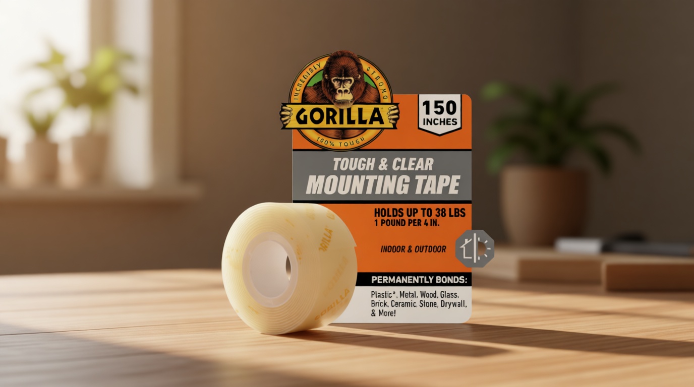Gorilla Tough & Clear Double Sided Mounting Tape, Clear Tape, 1" x 150" (Pack of 1) - Weatherproof for Indoor or Outdoor