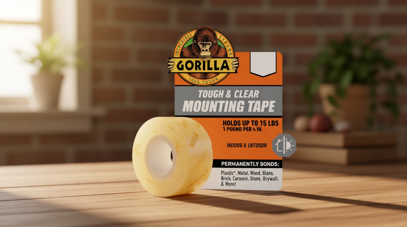 Gorilla Tough & Clear; Double Sided Mounting Tape; Weatherproof; 1" x 60"; Clear; (Pack of 1)