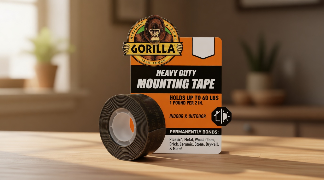 Gorilla Heavy Duty Double Sided Mounting Tape, Black Tape, 1" x 120" (Pack of 1) - Weatherproof for Indoor or Outdoor