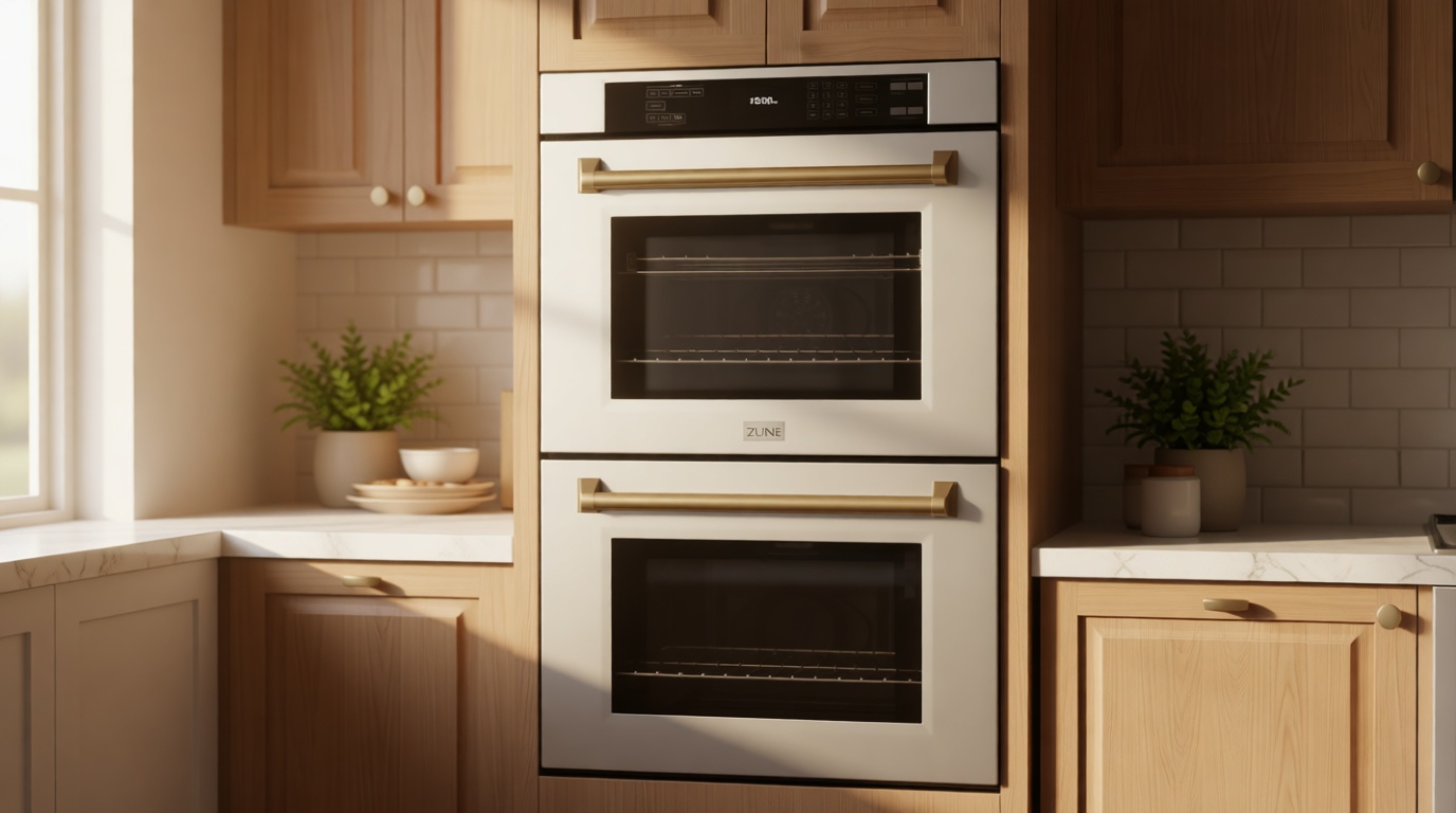 ZLINE Autograph Edition 30 in. Professional True Convection Double Wall Oven with Air Fry and Self Clean in Stainless Steel with Champagne Bronze Helix Handles (WADZ-30-KCB)