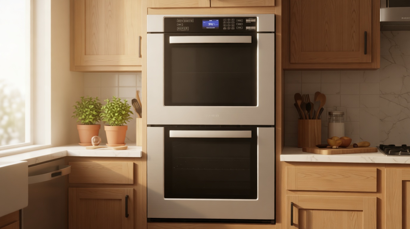 COSMO COS-30EDWC 30 in. Haven Collection Double Electric Wall Oven, True Convection, Blue Porcelain, Self Cleaning in Stainless Steel