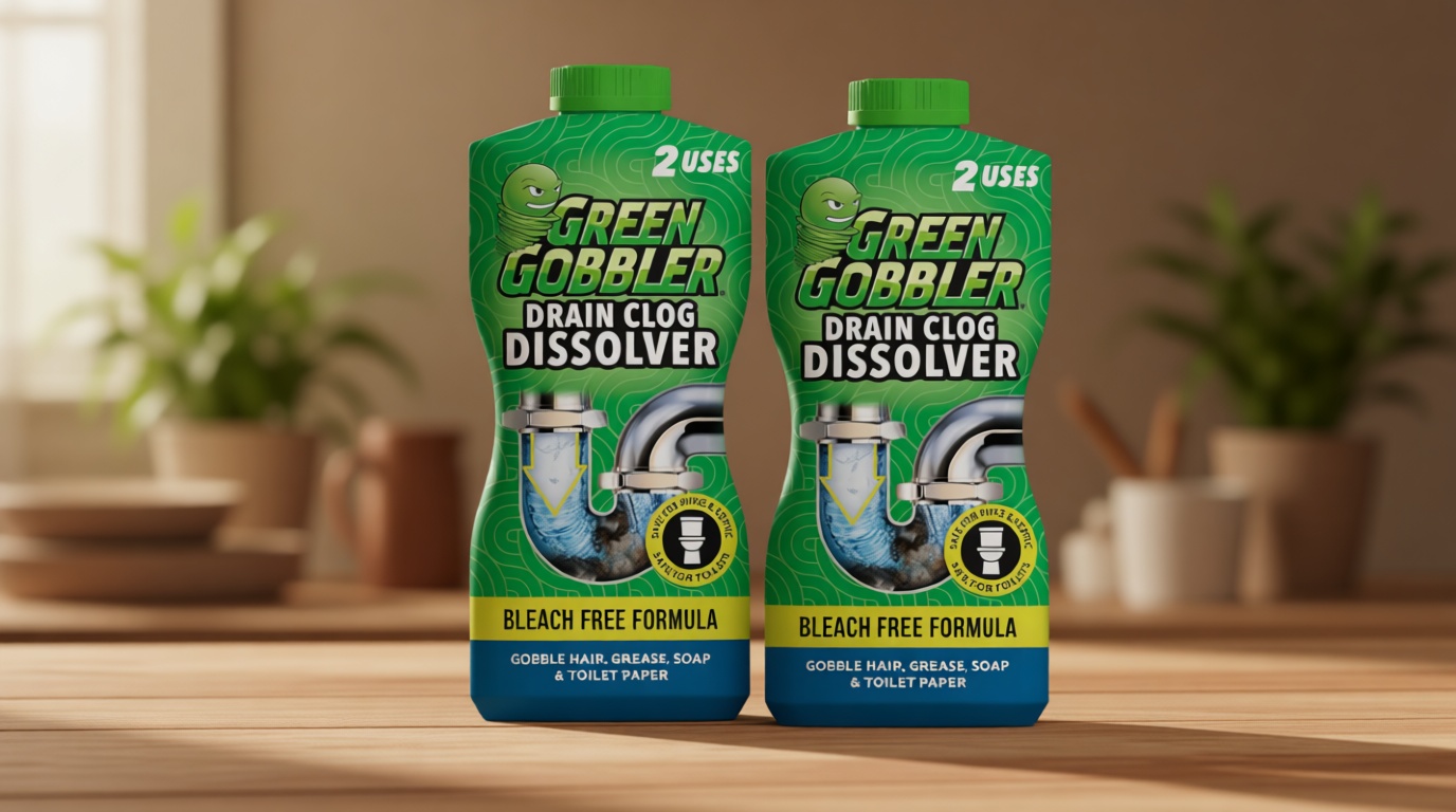 Green Gobbler Drain Clog Dissolver | Powerful Liquid Drain Opener & Toilet Clog Remover | Safe for Pipes & Septic | 2 Pack