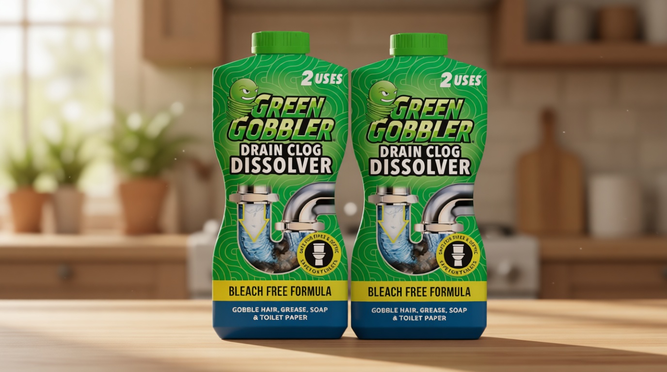 Green Gobbler Drain Clog Dissolver | Powerful Liquid Drain Opener & Toilet Clog Remover | Safe for Pipes & Septic | 2 Pack