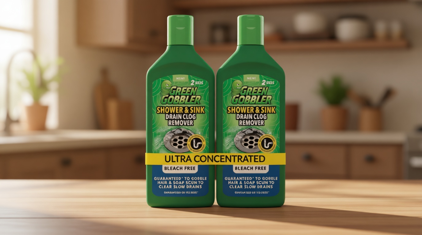 Green Gobbler Ultra Concentrated Drain Clog Remover & Cleaner | Powerful Hair, Grease & Soap Dissolver for Bathroom, Kitchen, Shower, Sink & Toilet | Safe for Pipes & Septic Systems | 2 Pack