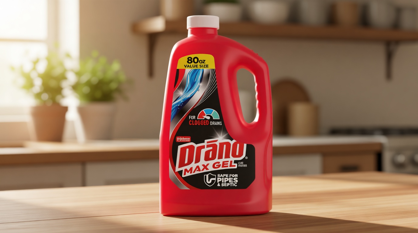 Drano Max Gel Drain Clog Remover & Cleaner, Fast-Acting to Unclog Standing Water & Remove Hair, Grease & Food Blockages, Safe for all Pipes & Septic, Kitchen Sinks, Bathroom Showers & Tubs, 80 Oz