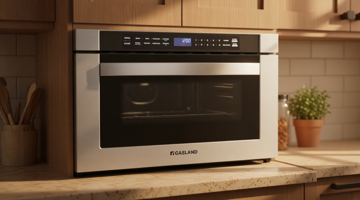GASLAND 24 Inch Microwave Drawer 1.2 Cu.ft, 1000W Built-In Under Counter Microwave, Fits 12” Pizza & Large Dinner Plates, One-Touch Auto Open, 11 Power Levels, Quiet Operation, Stainless Steel