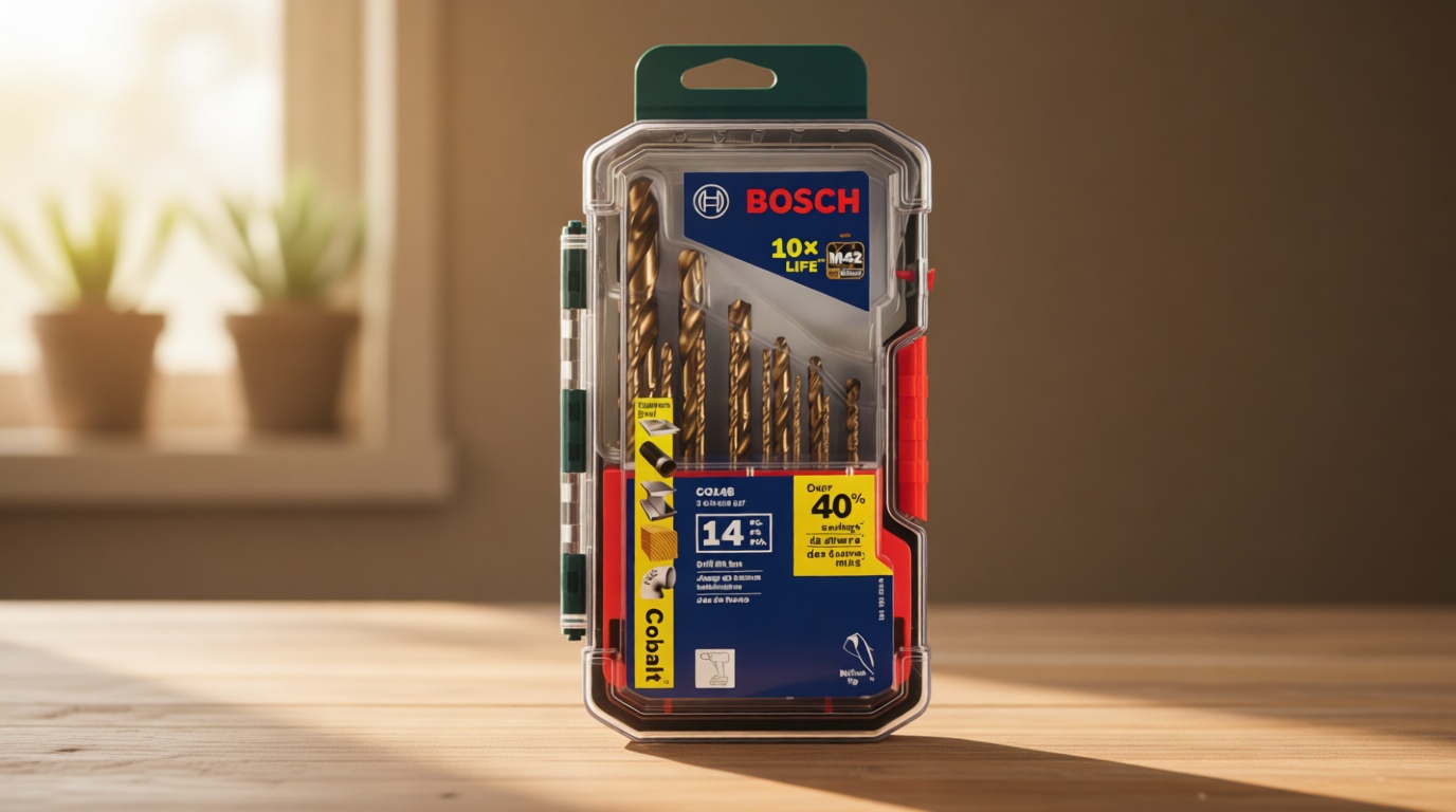 BOSCH CO14B 14-Piece Assorted Set with Included Case - Cobalt M42 Metal Drill Bits with Three-Flat Shank for Drilling Applications in Stainless Steel, Cast Iron, Titanium, and Light-Gauge Metal