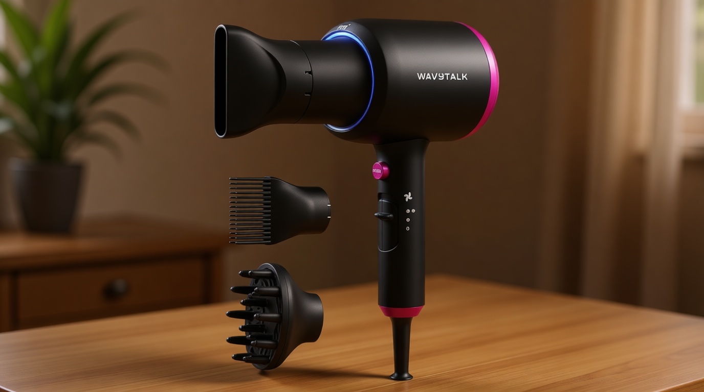 Wavytalk Hair Dryer with Diffuser, Blown Away Ionic Hair Dryer for Curly Hair with Comb, 1875W Fast Drying Blow Dryer with Ceramic Technology, 3 Attachments for All Hair Types, Light and Quiet, Black