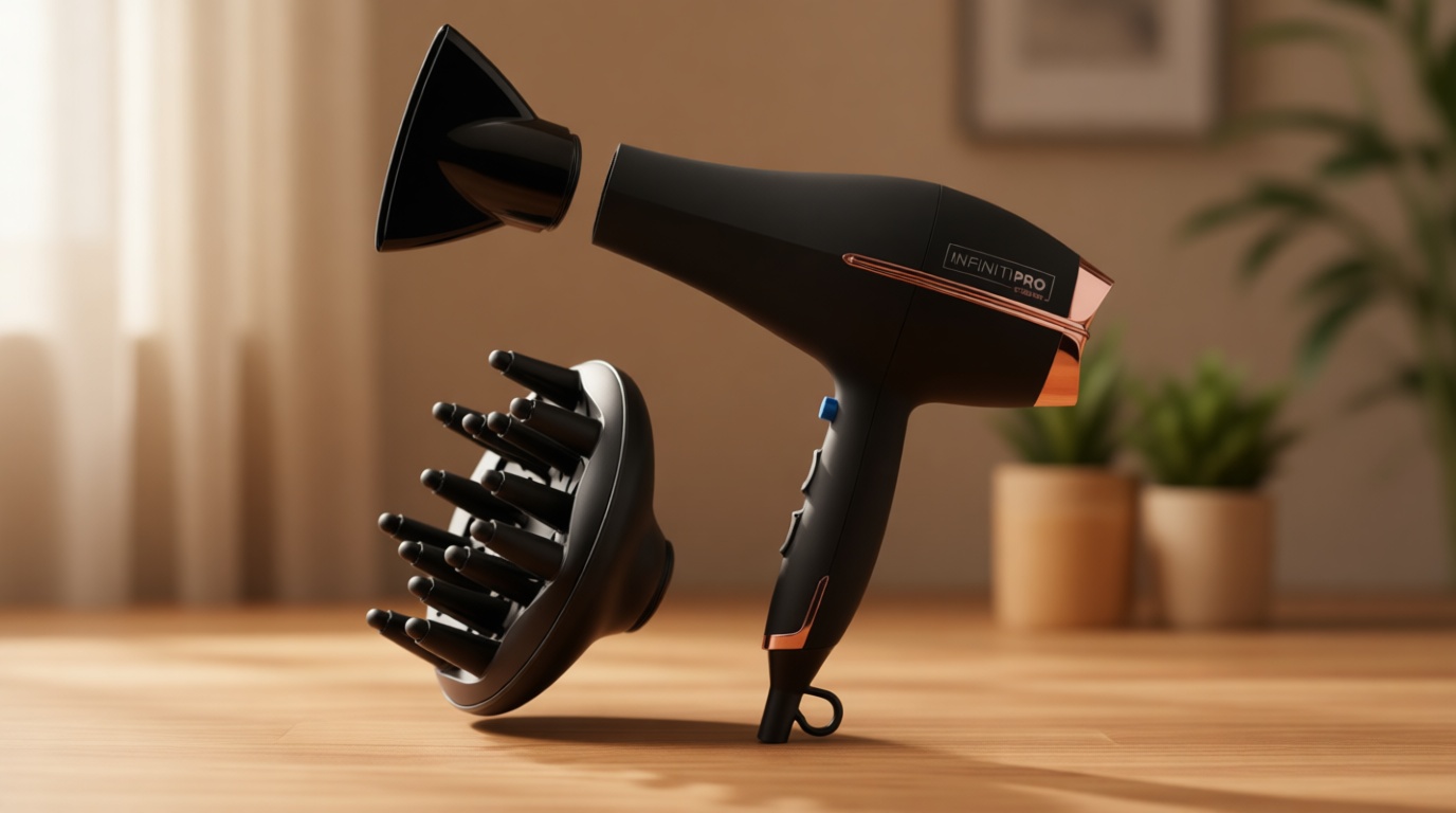 INFINITI PRO by CONAIR Hair Dryer, 1875W Blow Dryer with Diffuser and Concentrator, Ceramic Technology, 3 Heat & 2 Speed Settings, Cold Shot Button, Black