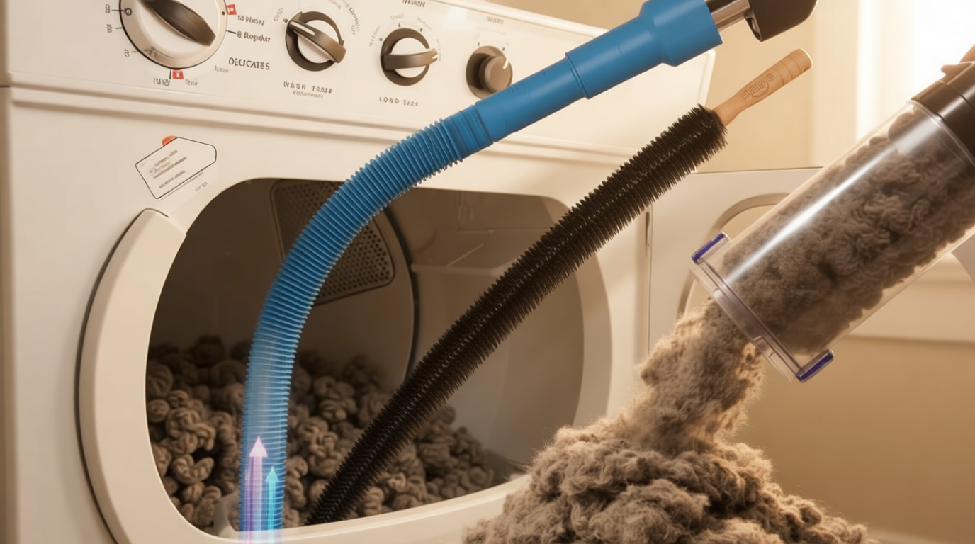 Holikme 2 Pieces Dryer Vent Cleaner Kit, Dryer Lint Vacuum Attachment and Flexible Dryer Lint Brush, Dryer Vent Vacuum Hose Attachment,Blue