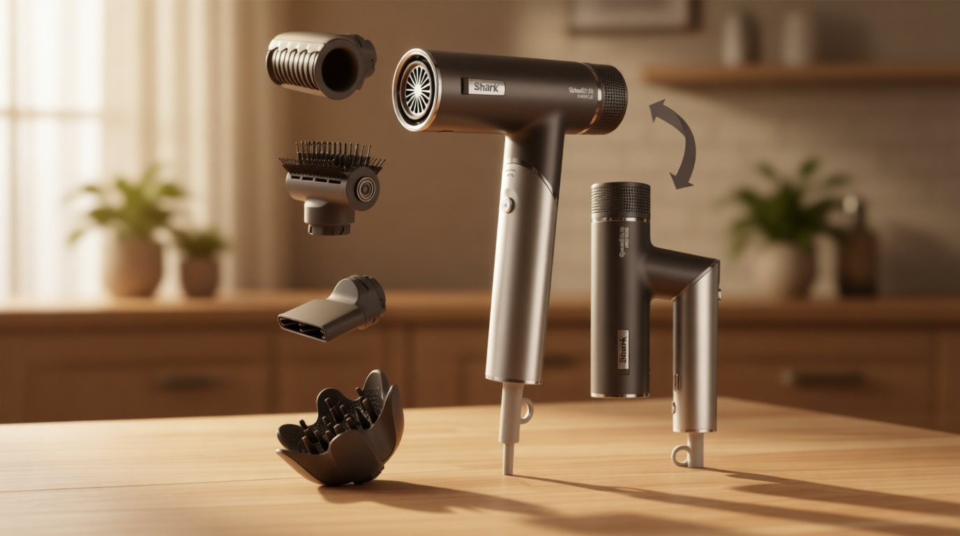 Shark SpeedStyle Pro Flex Professional Performance High-Velocity Hair Dryer System with Scalp Shield & IQ Speed Styling and Drying Suite, Lightweight, Ionic, No Heat Damage, Mocha Silver, HD542