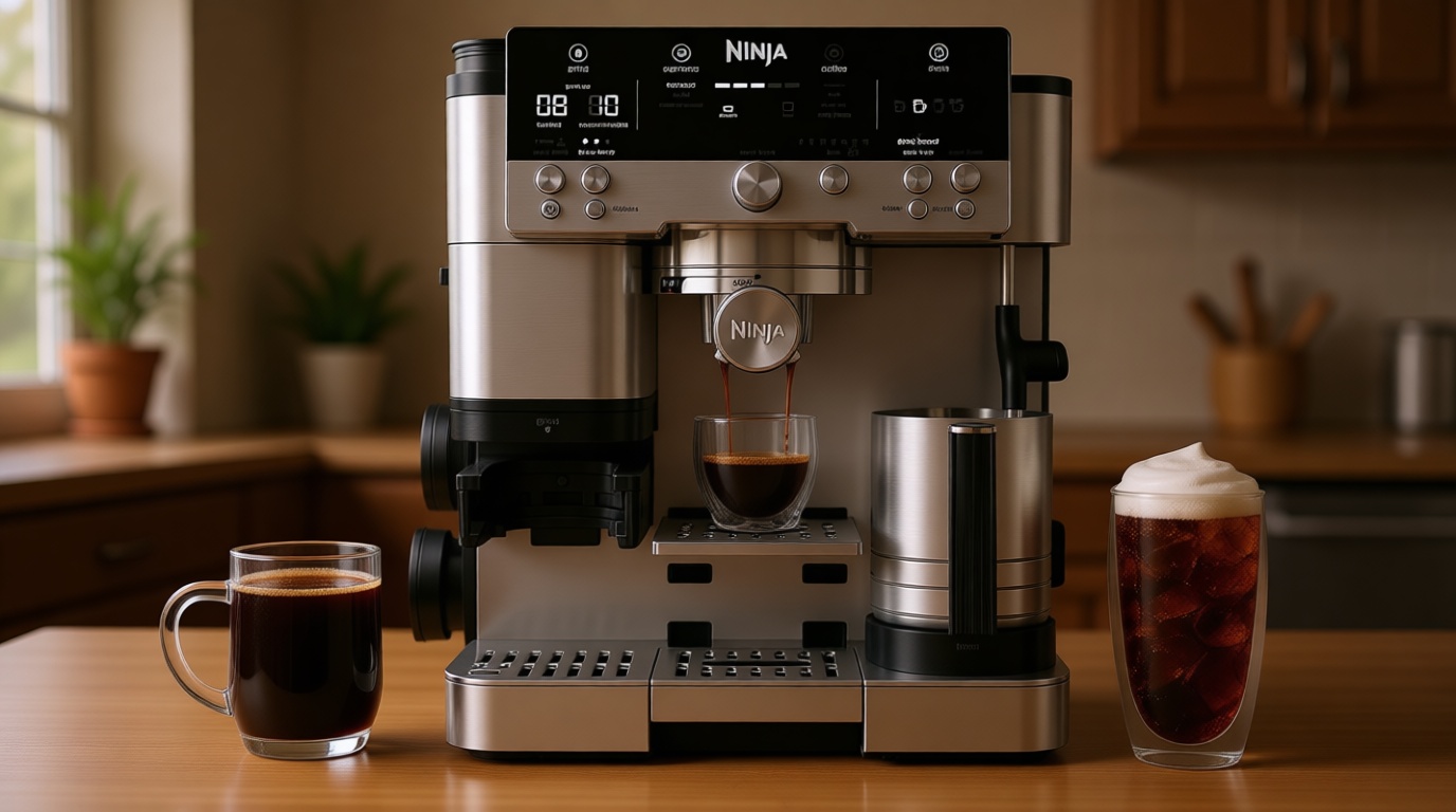 Ninja Luxe Café Premier 3-in-1 Espresso Machine, Drip Coffee, & Rapid Cold Brew | Built-in Coffee Grinder, Hands-Free Milk Frother, Assisted Tamper for Cappuccinos & Lattes | Stainless Steel | ES601