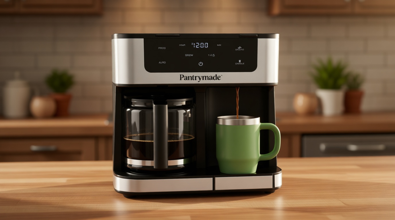 Pantrymade Dual Brew Coffee Maker | 12 Cup Glass Carafe & Single Serve K-Cup Combo | Programmable Touchscreen Coffee Machine for Ground Coffee or Pods | Auto Shut-Off, Black