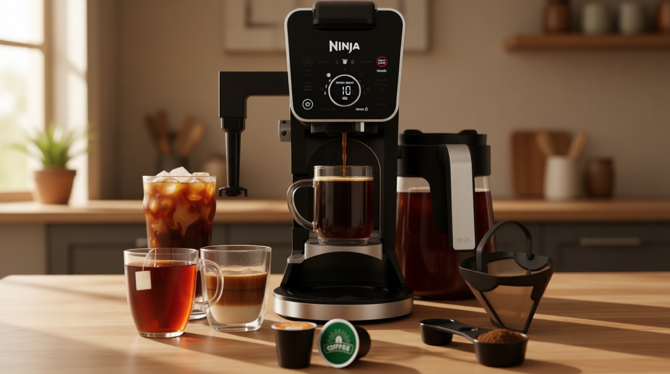 Ninja Hot and Iced Coffee Maker, Single Serve Coffee Maker and Drip Coffee Machine, DualBrew Pro Specialty 12-Cup with K-Cup Combo, Includes Permanent Filter, CFP307