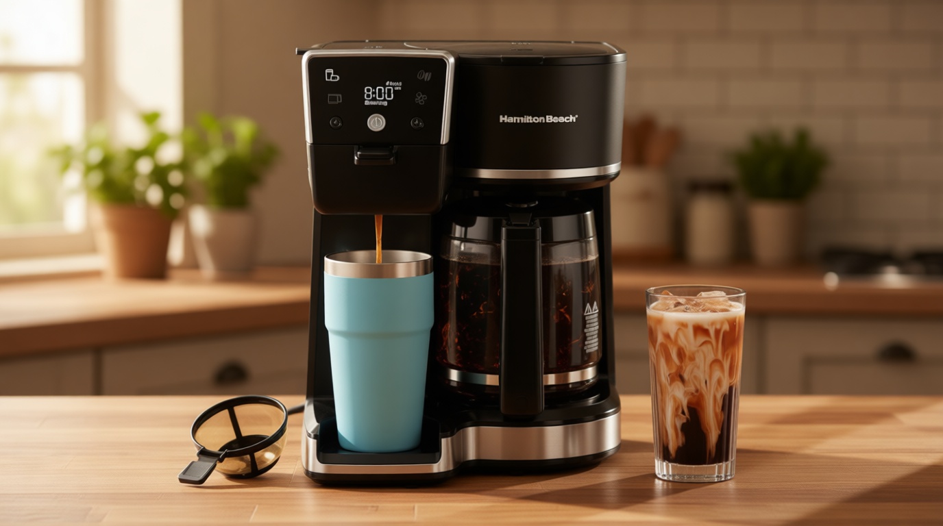 Hamilton Beach 2-Way 12 Cup Programmable Drip Hot and Iced Coffee Maker & Single Serve Coffee Machine, Glass Carafe, Auto Pause and Pour, Black (47500J)