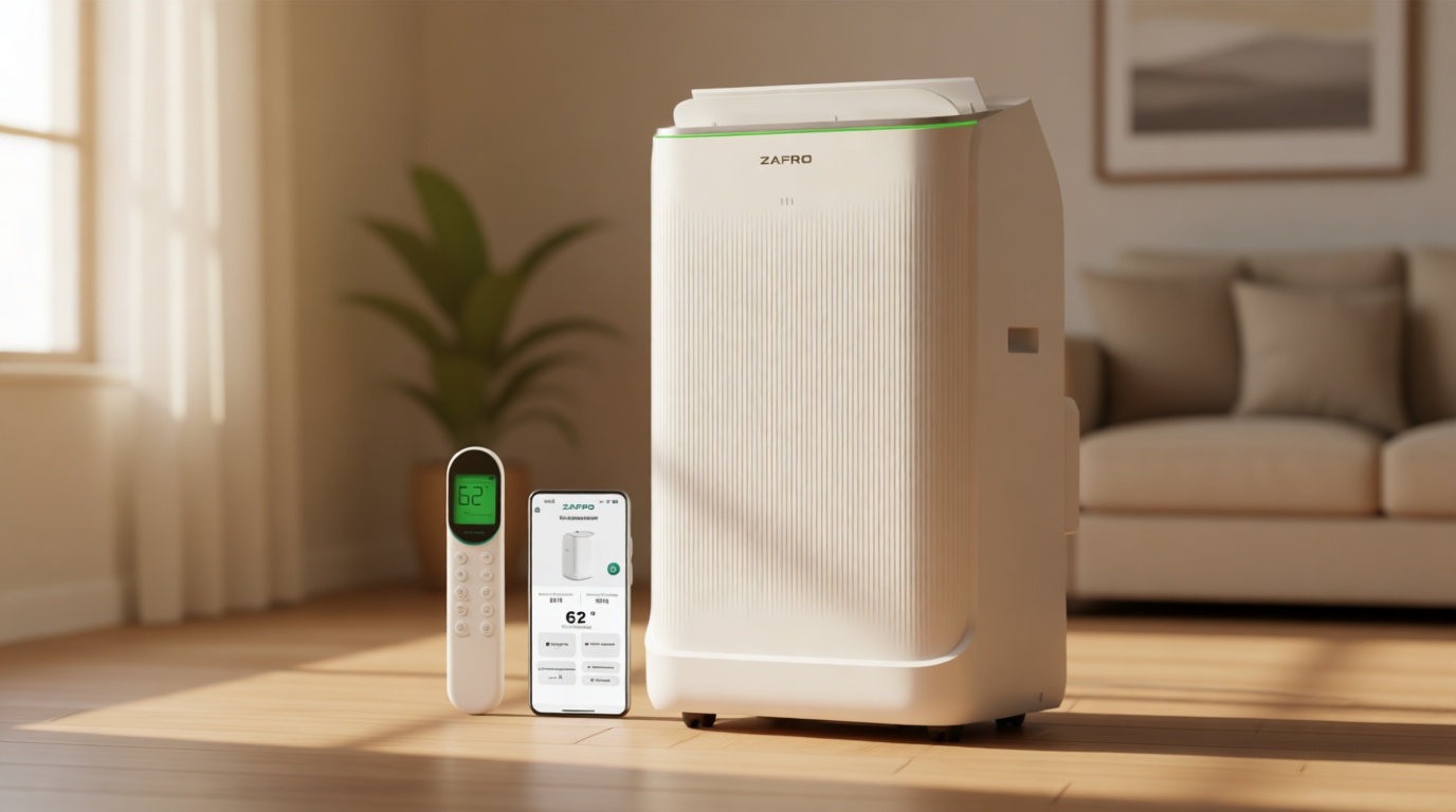 ZAFRO Smart Inverter Portable Air Conditioners, 14000 BTU (10000 BTU SACC) Dual Hose Portable AC Unit with Energy Saving/Ultra Quiet(42dB)/Drainage-free Cooling/APP/Remote for Multi-Scenario Use Global Recycled Standard