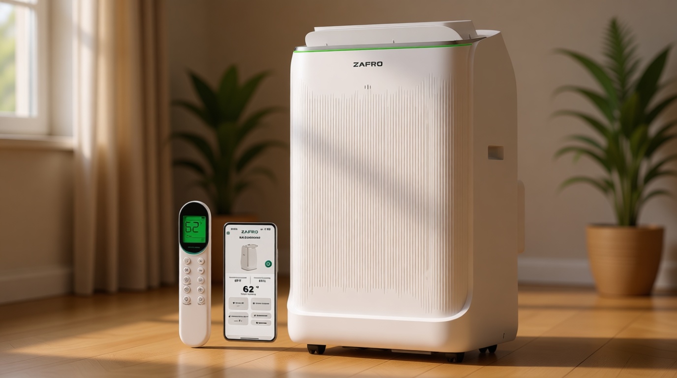 ZAFRO Smart Inverter Portable Air Conditioners, 16000 BTU (12000 BTU SACC) Dual Hose Portable AC Unit with Energy Saving/Ultra Quiet(42dB)/Drainage-free Cooling/APP/Remote for Multi-Scenario Use Global Recycled Standard