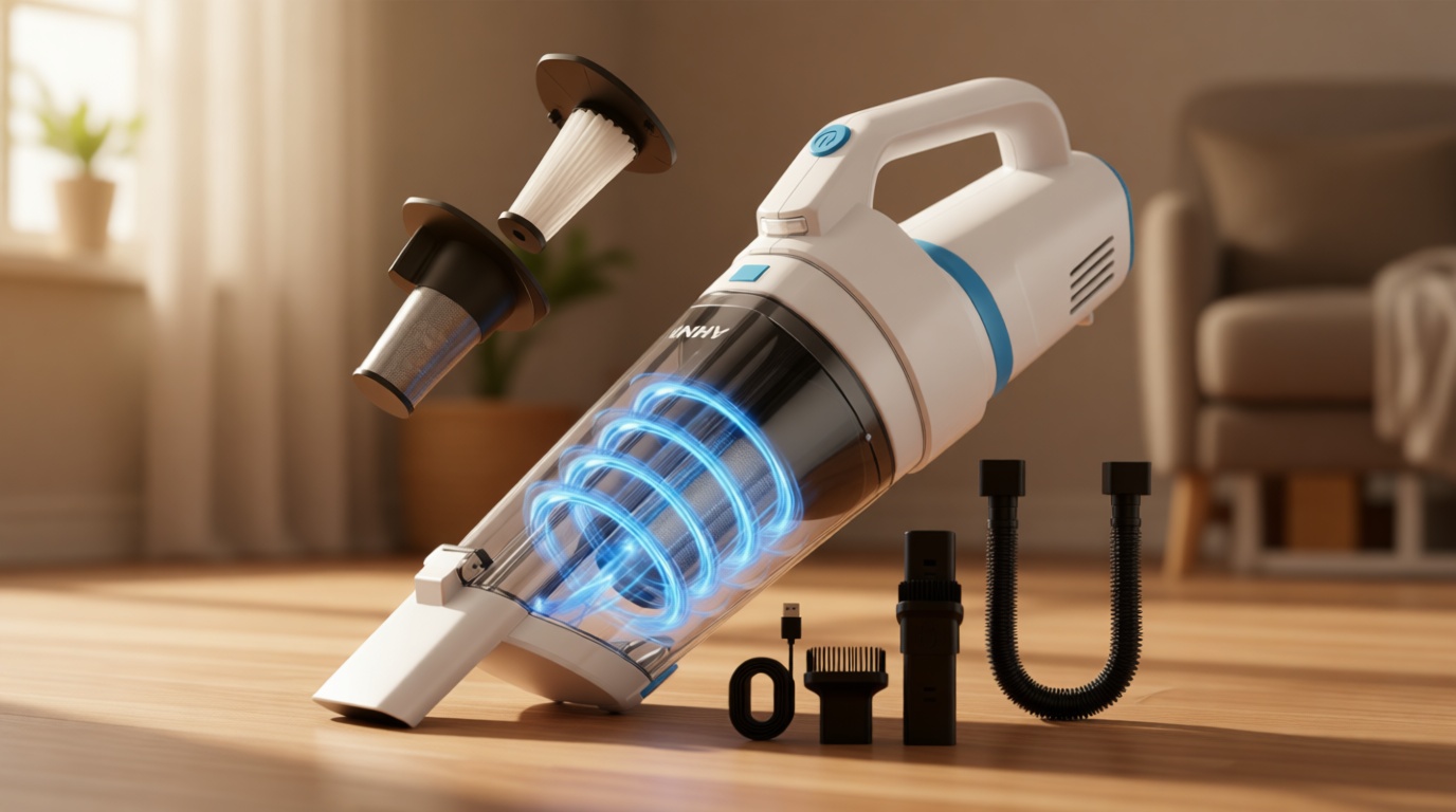 AHNR Handheld Vacuum Cordless, 16000PA Powerful Suction Hand Held Vacuum Dust Busters Cordless Rechargeable with LED Light & 2 HEPA Filters, Portable Car Vacuum Cleaner High Power for Car Home Office ISCC PLUS