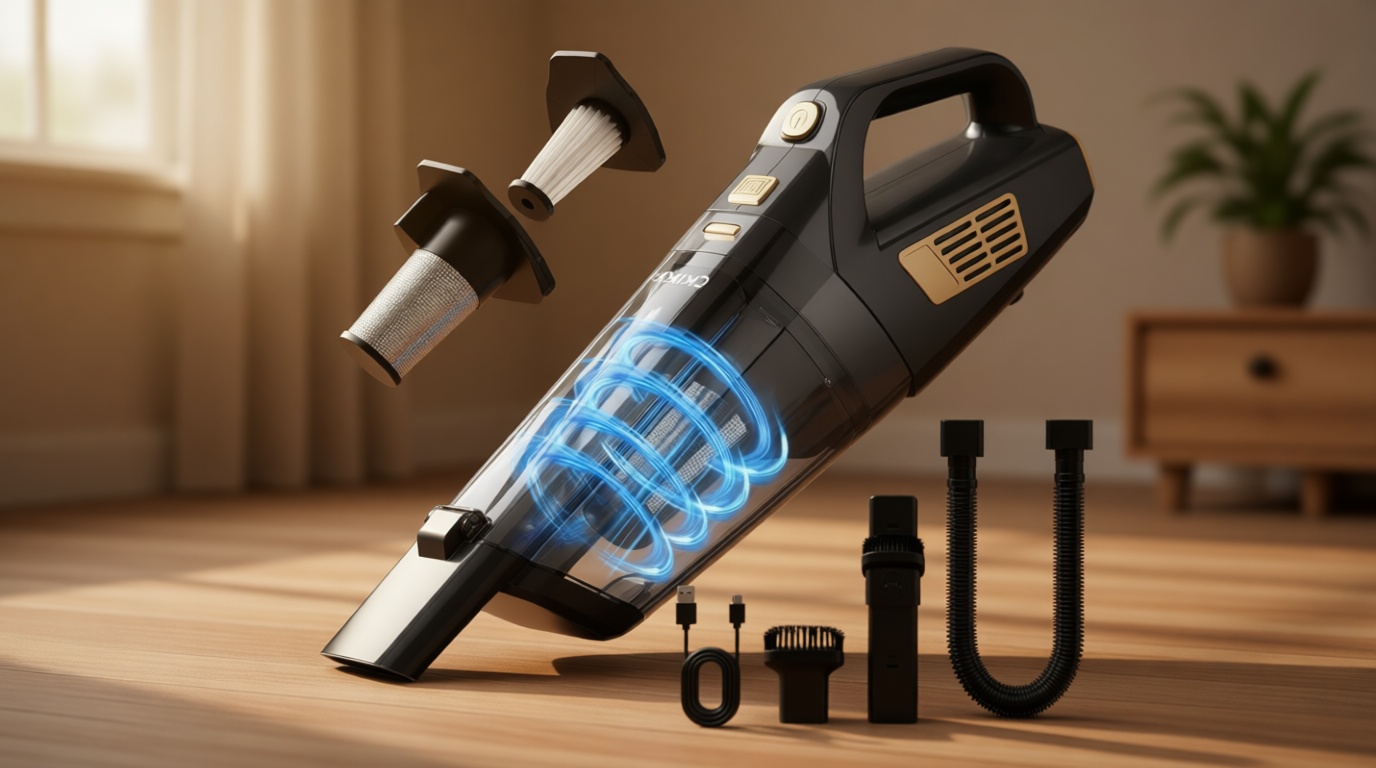 CKIKH Handheld Vacuum Cordless, 15000PA Strong Suction Hand Held Car Vacuum Cleaner Portable with Multi-Nozzles & Washable Filter, Lightweight Rechargeable Vacuum Cleaner for Home, Car, Office, Pets ISCC PLUS