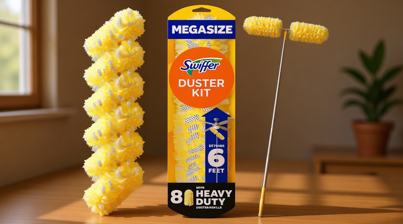 Swiffer Duster Kit with 6 ft Super Extendable Handle, Heavy Duty Starter Kit with 8 Refills