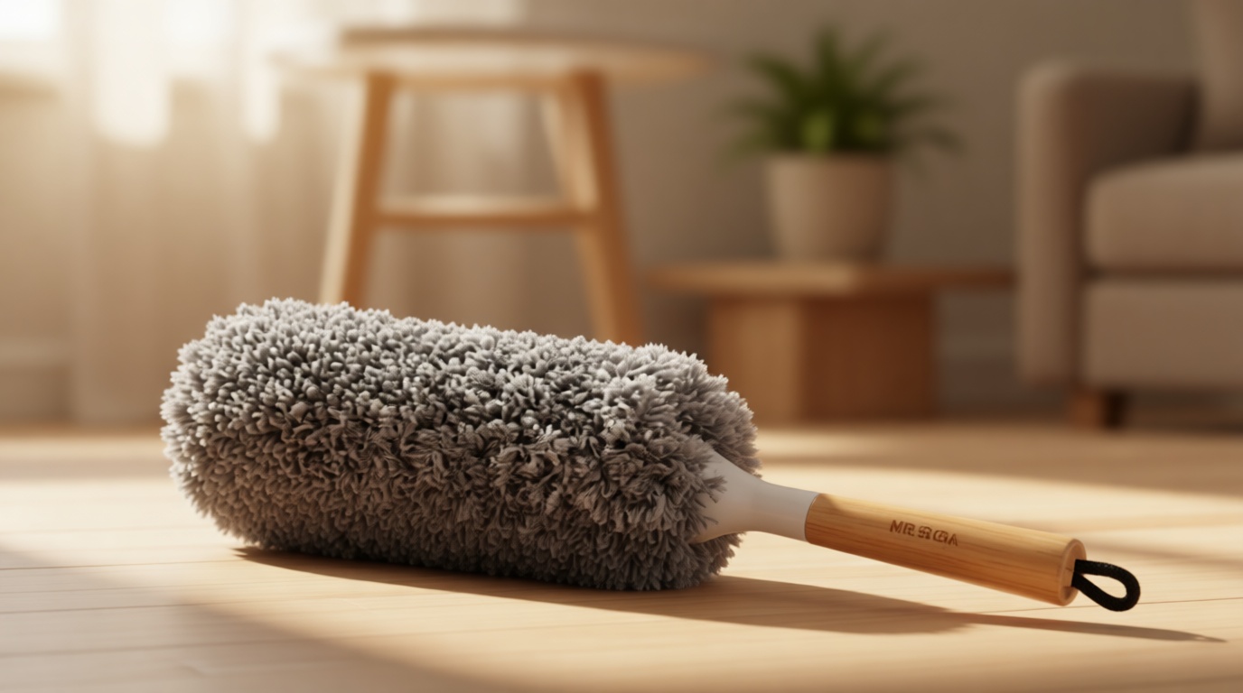 MR.SIGA Lint Free Microfiber Duster, Washable and Reusable Duster with Bamboo Handle and Replaceable Head, Duster for Household Cleaning