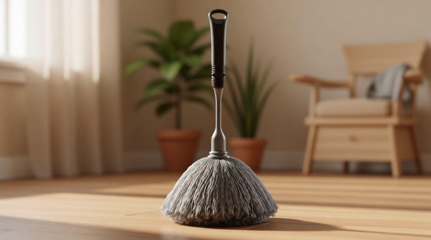 MR.SIGA Microfiber Delicate Duster, Comfortable Non Slip Handle, Detachable Washable Duster Head, Gray & Black