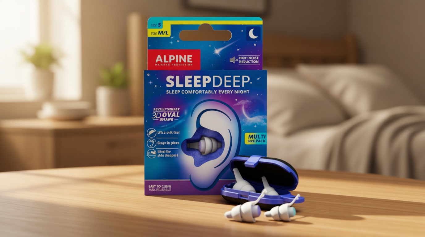 Alpine SleepDeep Multisize - Soft Ear Plugs for Sleeping and Concentration - New 3D Oval Shape and Noise Reducing Gel for Better Attenuation - 27dB - Ideal for Side Sleeper - 2-Pair Reusable: S + M/L ClimatePartner certified