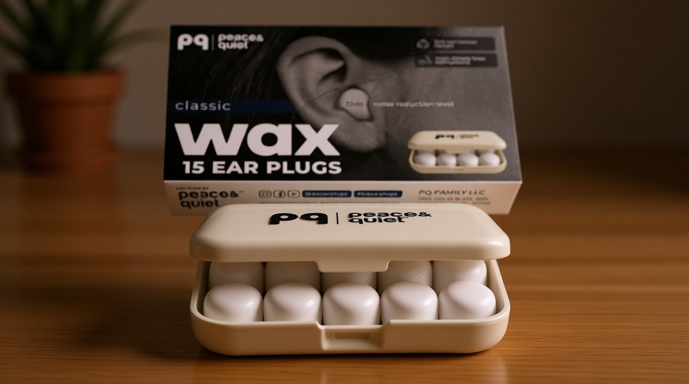 Peace&Quiet PQ Wax Ear Plugs for Sleeping, Swimming - 15 Soft Noise Cancelling Silicone Gel Wax Earplugs for Sleep and Swimmers, Ear Protection with Sound Blocking Level of 32 Db, (15-Pillows)
