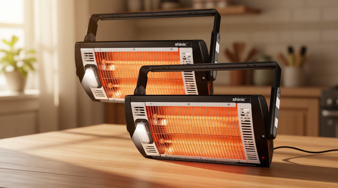 Shinic 2 Packs Electric Garage Heaters, 1500W/750W Ceiling Mounted Heater Radiant Heaters with Halogen Light, 90 Degree Rotation, 5 Mode Settings, Space Heater for Garage, Shop, Large Room and Patio