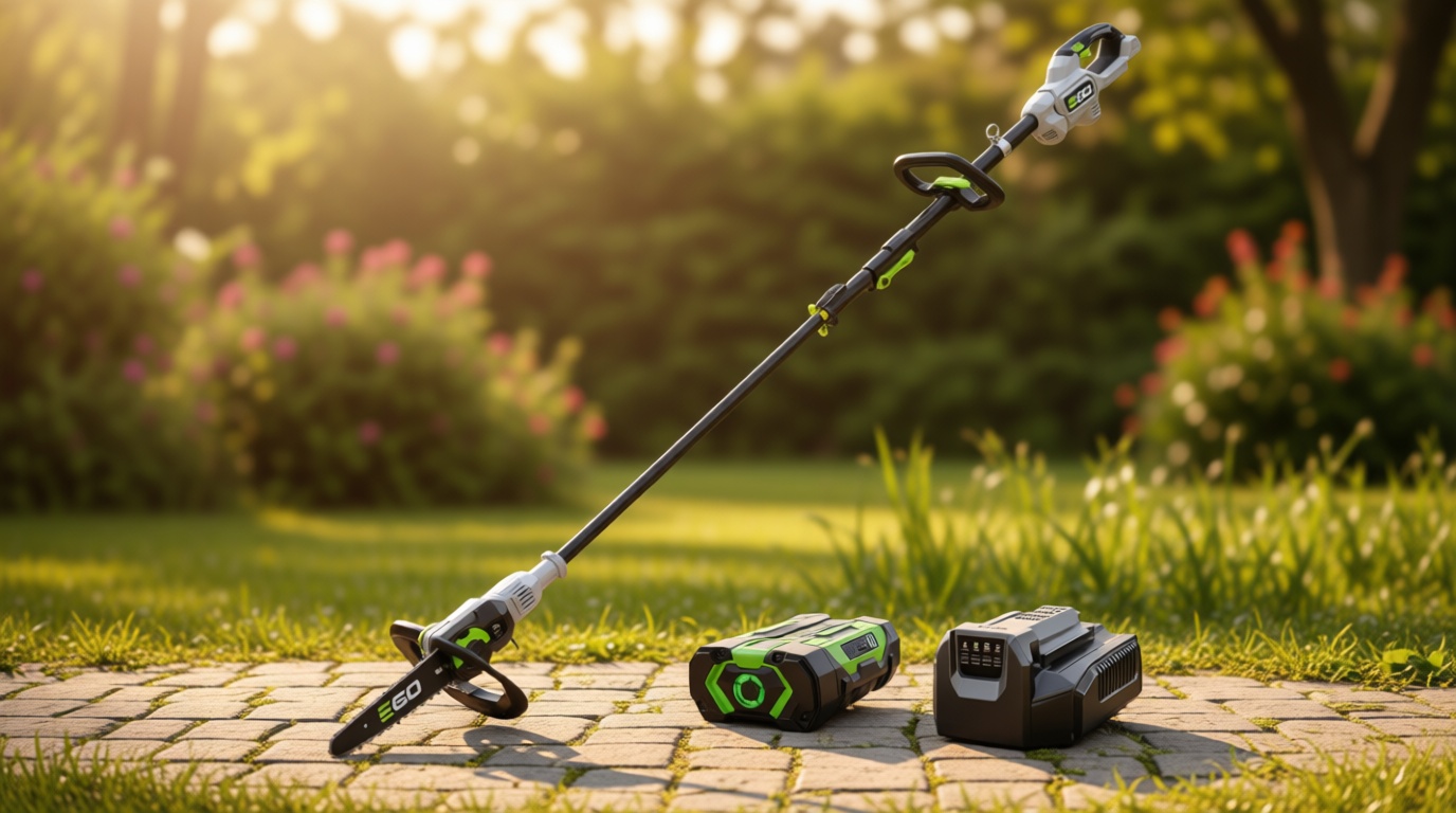EGO Power+ Pole Saw for Tree Trimming, Cordless Electric Pole Saw with Telescopic LED Cut Line Indicator, Includes 56V 2.5Ah Battery and Charger - PS1001