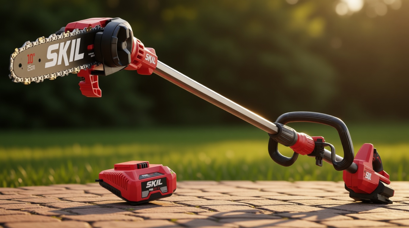 SKIL PWR CORE 40 Brushless 40V 10'' Pole Saw Kit with Over 9ft. Telescoping Shaft & Angled Head, Includes 2.5Ah Battery and Auto PWR Jump Charger - PS4561C-10