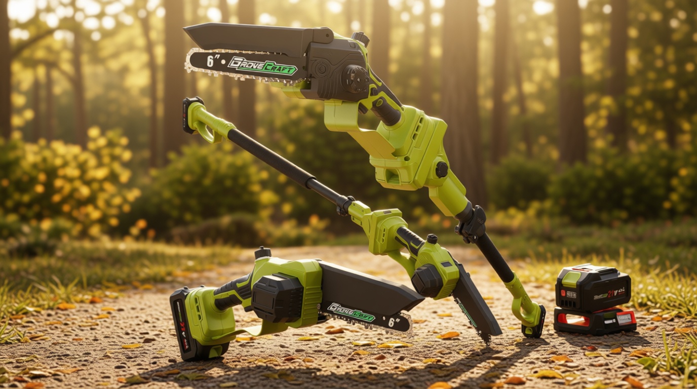 2-IN-1 Cordless Pole Saw & Mini Chainsaw, 21V Battery Powered 6 Inch Electric Pole Chainsaw, 15Ft MAX Reach Pole Saw for Tree Trimming