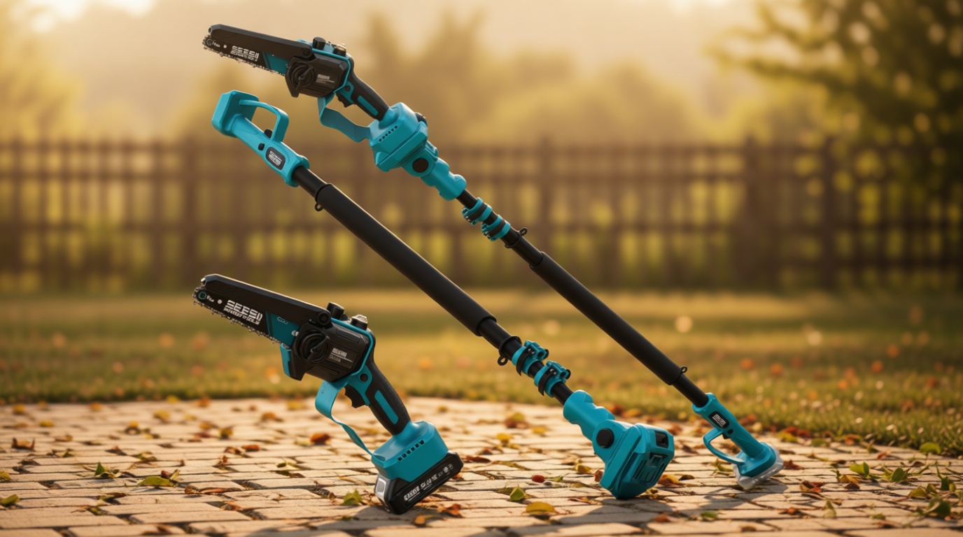 SEESII 2-in-1 Electric Pole Saws for Tree Trimming, 6 Inch Mini Chainsaw Cordless with Extension Pole, Battery Powered Pole Chain Saw, Tree Trimmer Limb Branch Cutter Pruner with 2 Battery PS600