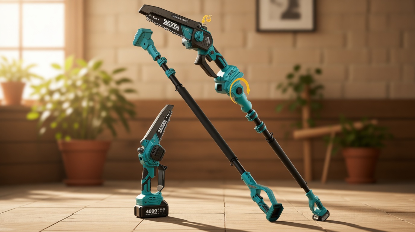 SEESII 2-in-1 Electric Pole Saws: Brushless Mini Chainsaw Cordless 6 Inch, 2 x 4000mAh Batteries, Pole Saw for Tree Trimming,Hand held Chain Saw with Extension Pole for Tree Limb Branch Cutter,P6 Ace