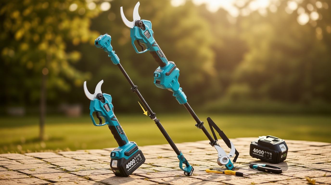 SEESII 2-in-1 Pole Pruning Shears: 1.6” Cutting Diameter Cordless Electric Pole Pruners - Brushless Motor, Dual 4.0Ah Batteries, Extra SK5 Blade, 4 Modes Adjustable Branches Cutter for Tree & Flower