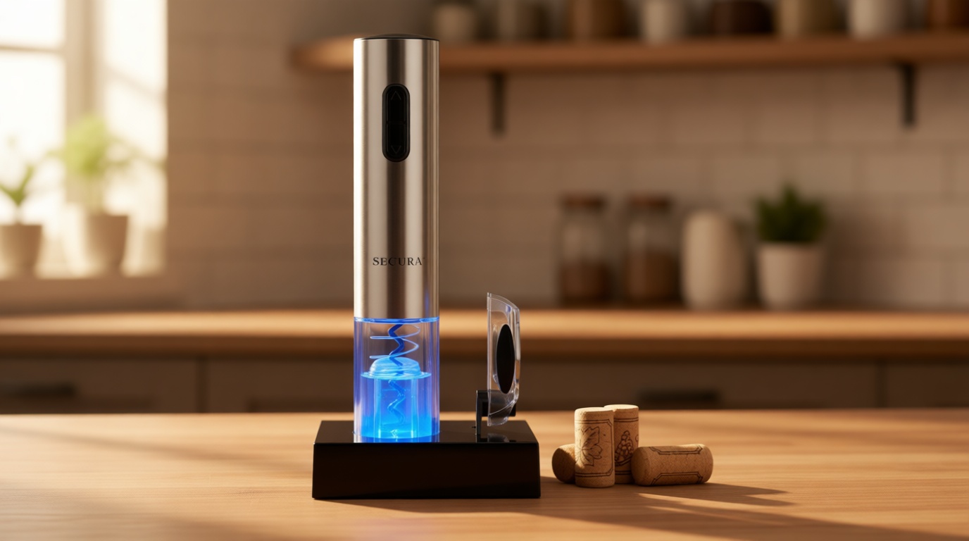 Secura Electric Wine Opener, Automatic Electric Wine Bottle Corkscrew Opener with Foil Cutter, Rechargeable (Stainless Steel)
