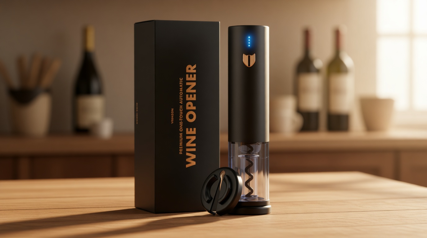 VINABON Electric Wine Opener - Updated 2026 One-Touch Automatic Wine Bottle Opener Corkscrew - Rechargeable (Up to 100 Bottles/Charge) with Foil Cutter Stand, LED Indicator. Includes Wine Guide eBook