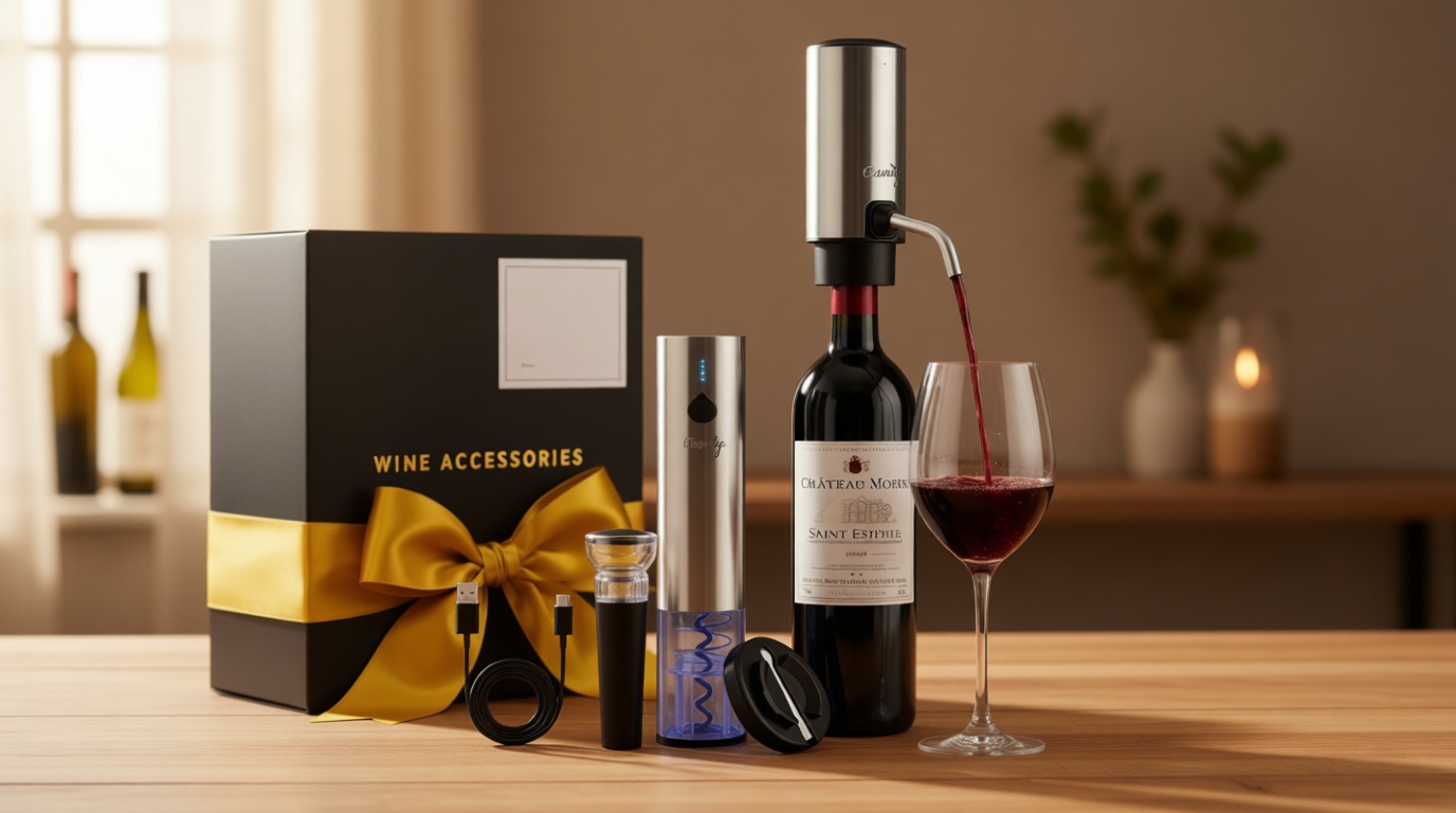 Electric Wine Opener Gift Set — Rechargeable All-in-One Wine Accessories Kit with Automatic Bottle Opener, Foil Cutter, Vacuum Stopper, Aerator & Dispenser — Best Wine Lover Gifts for Women & Men