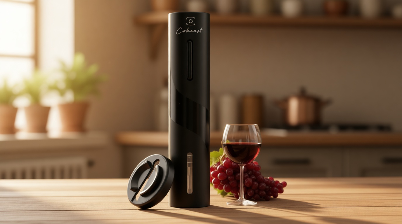 COKUNST Electric Wine Opener, Battery Operated Wine Bottle Openers with Foil Cutter, One-click Button Corkscrew Remover for Home Kitchen Party Wedding