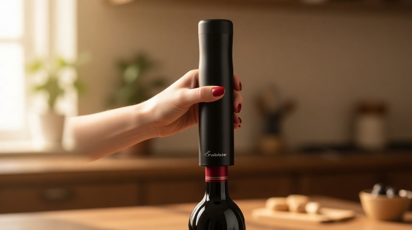 Rabbit Automatic Electric Corkscrew Wine Opener, Cordless Rechargeable, One-Touch Operation, Sleek Shiny Black Finish, Easy to Use for Wine Lovers