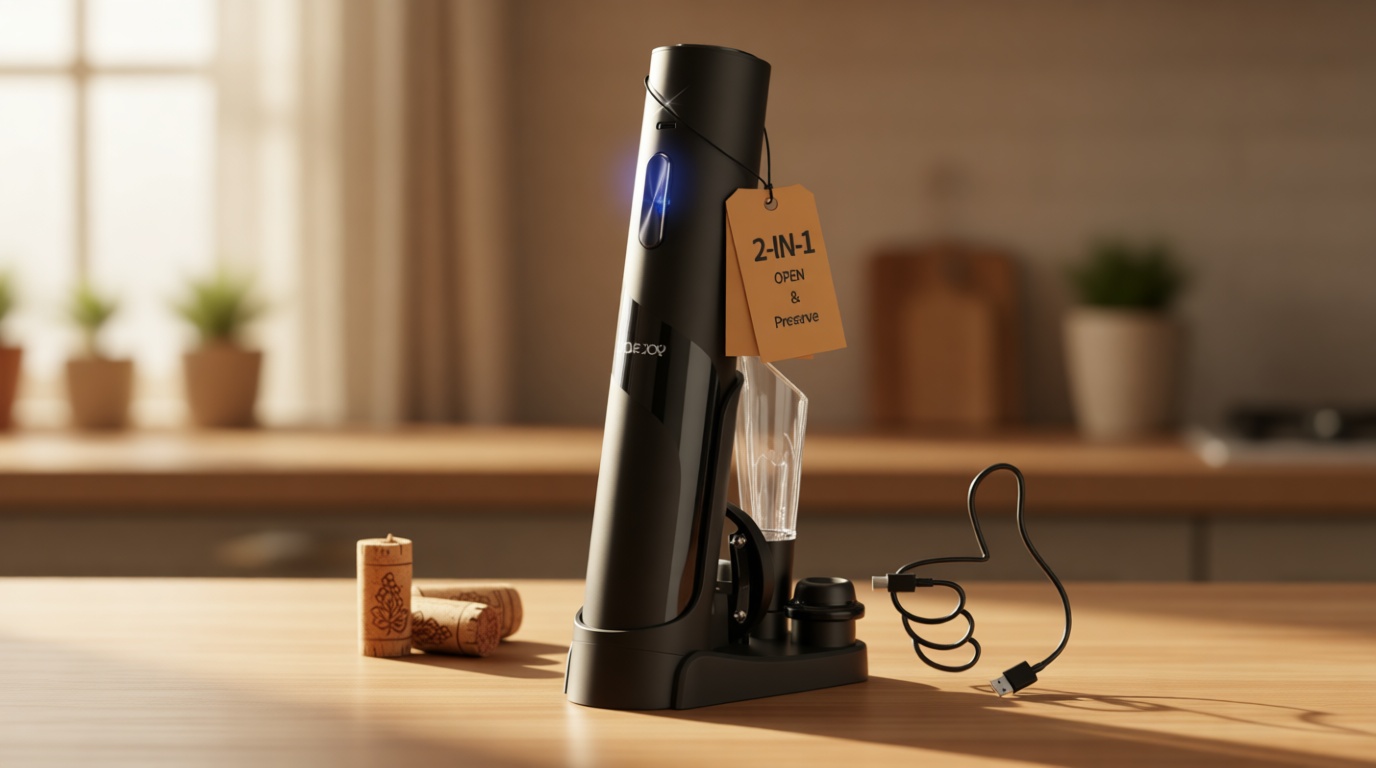 CIRCLE JOY Rechargeable Wine Opener Electric Wine Bottle Opener 7-in-1 Wine Gift Set with Electric Vacuum Pump, Charging Station, Foil Cutter, Wine Aerator Pourer and 2 Wine Stoppers